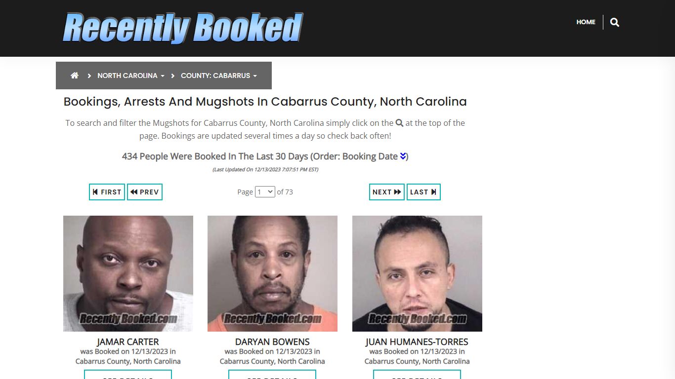 Bookings, Arrests and Mugshots in Cabarrus County, North Carolina