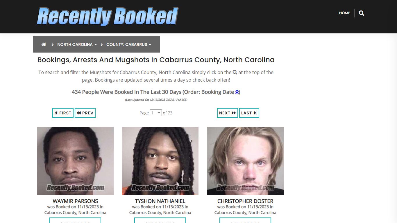 Bookings, Arrests and Mugshots in Cabarrus County, North Carolina